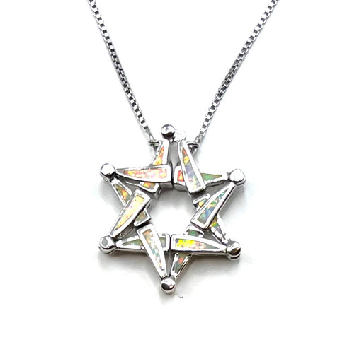 Sterling with Opal Star Of David Opening Magnetic Necklace